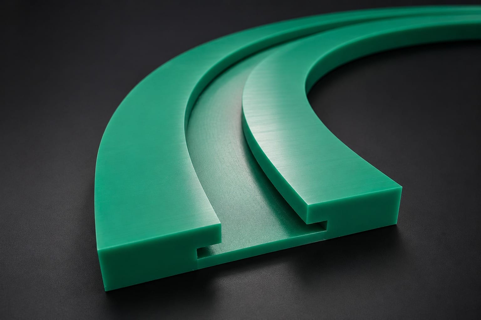Precision CNC Machined Curved Plastic Conveyor Guides and Wear Components for Industrial Production Lines.